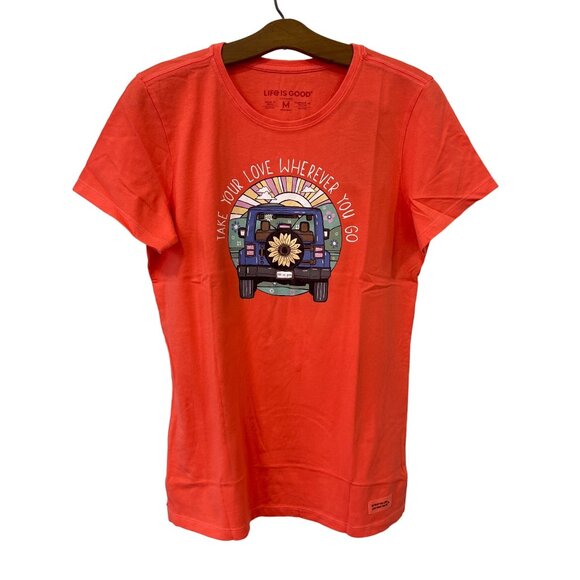 Life Is Good Take Your Love 4x4 Crusher T Shirt Womens M Mango Orange Cotton NEW - Picture 1 of 6